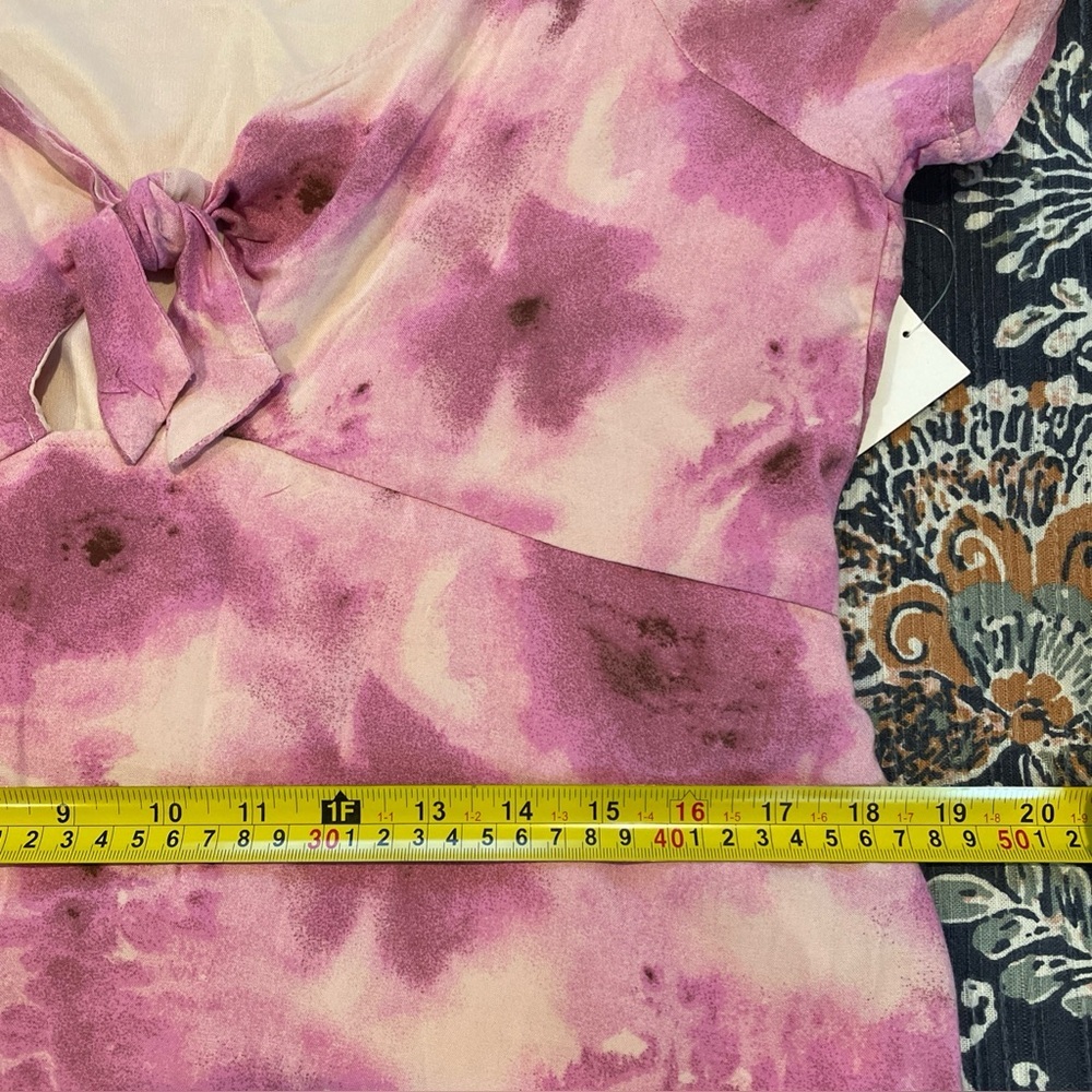 New Abound Dress Large Pink Tie Dye Mini Short Sleeve Front‎ Tie Keyhole Flowy - Picture 14 of 15
